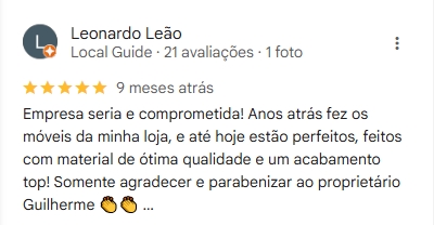 Avaliação de cliente da Creative Móveis